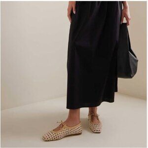 Pazzion Ivory Braided Bowtie Square Toe Mary Jane Slip On Cutout Ballet Flat